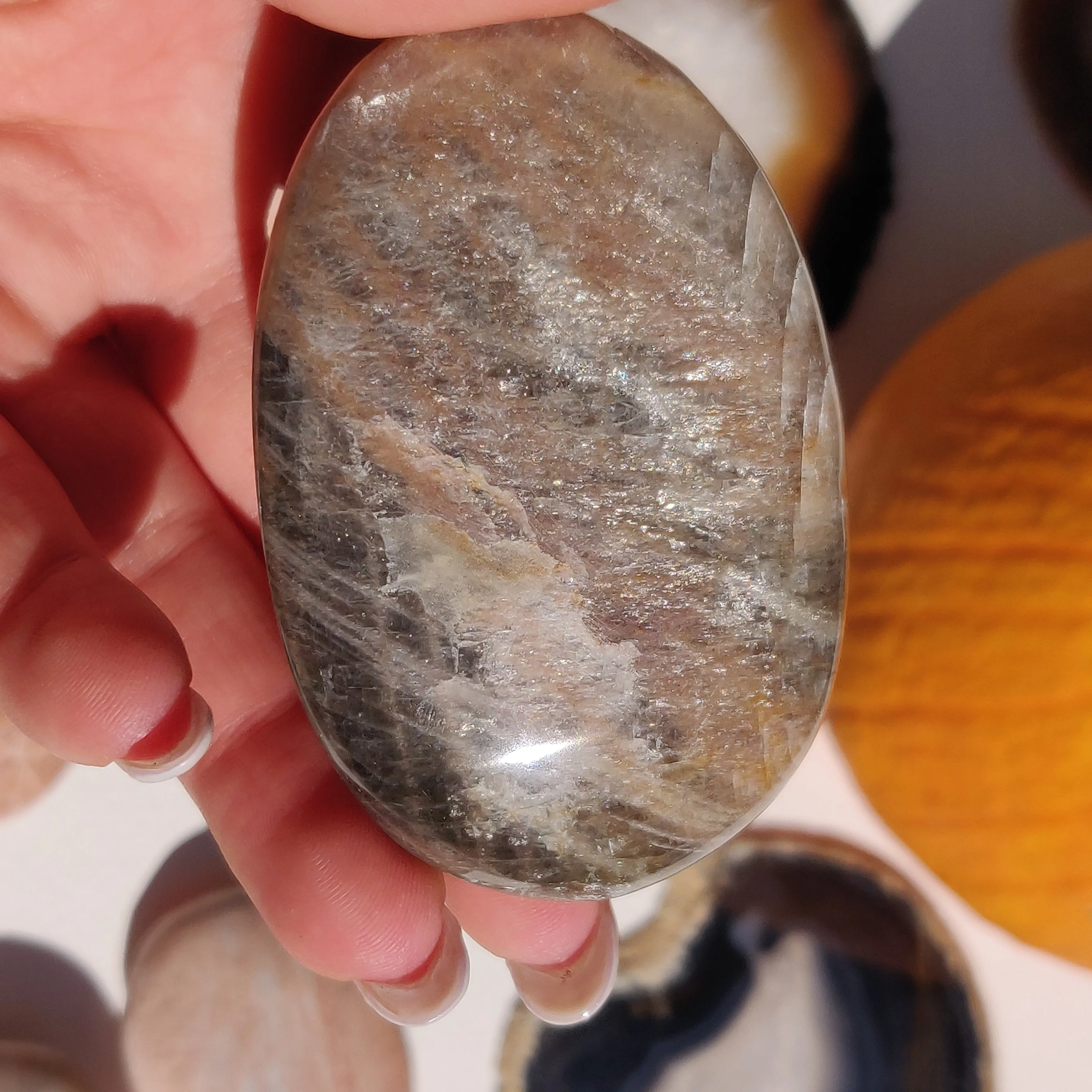 Black Moonstone Palm Stone, Flashy Black Moonstone (#30)