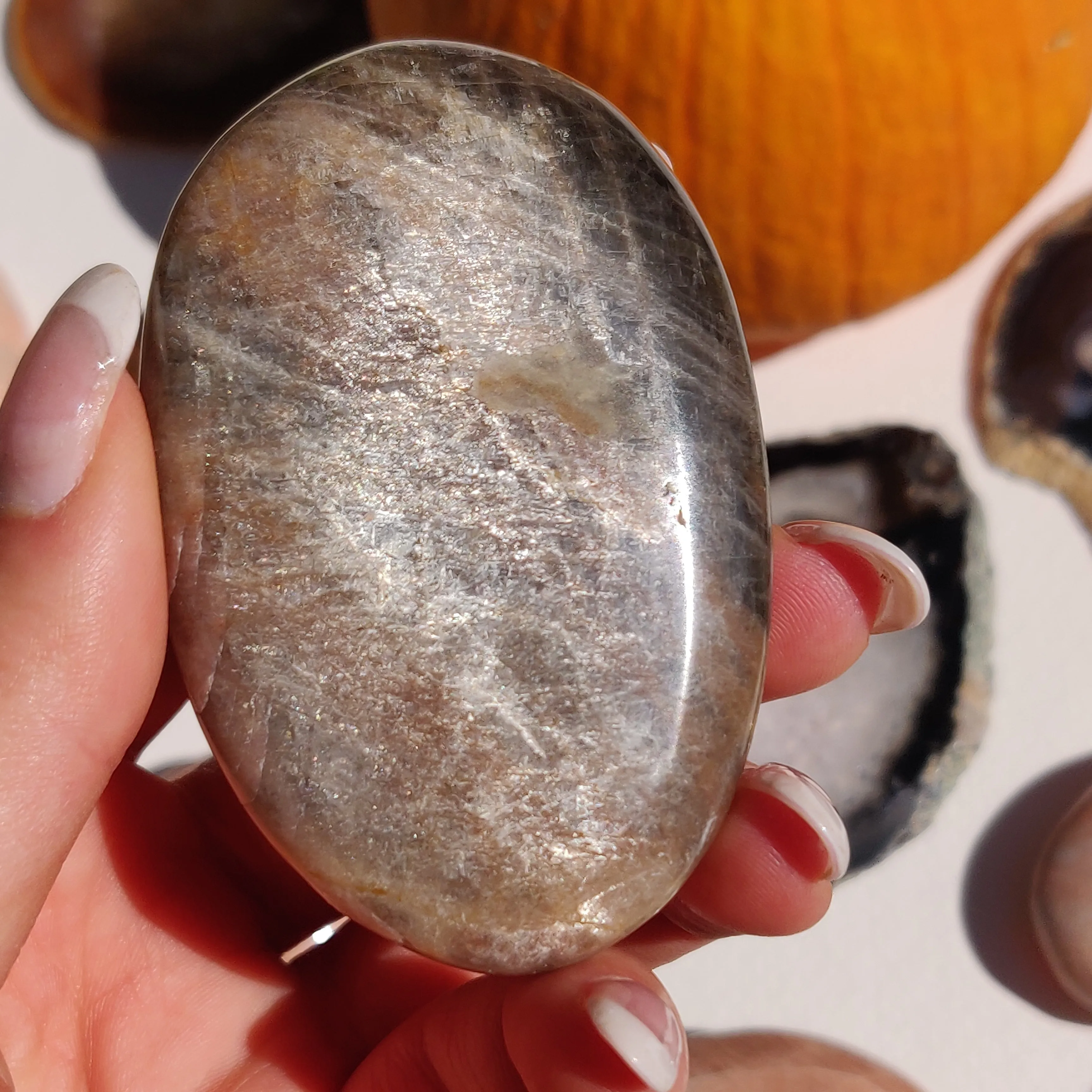 Black Moonstone Palm Stone, Flashy Black Moonstone (#30)