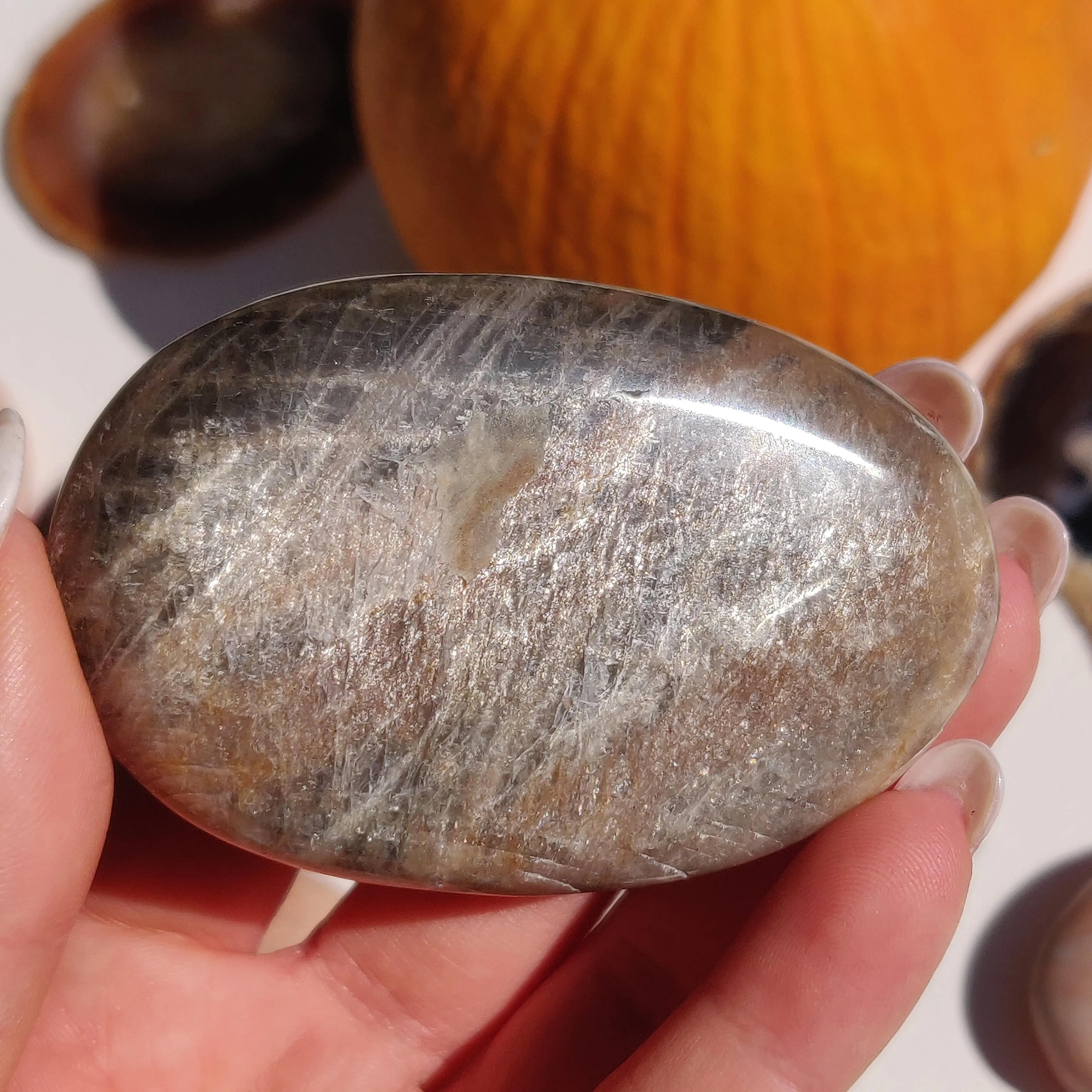 Black Moonstone Palm Stone, Flashy Black Moonstone (#30)
