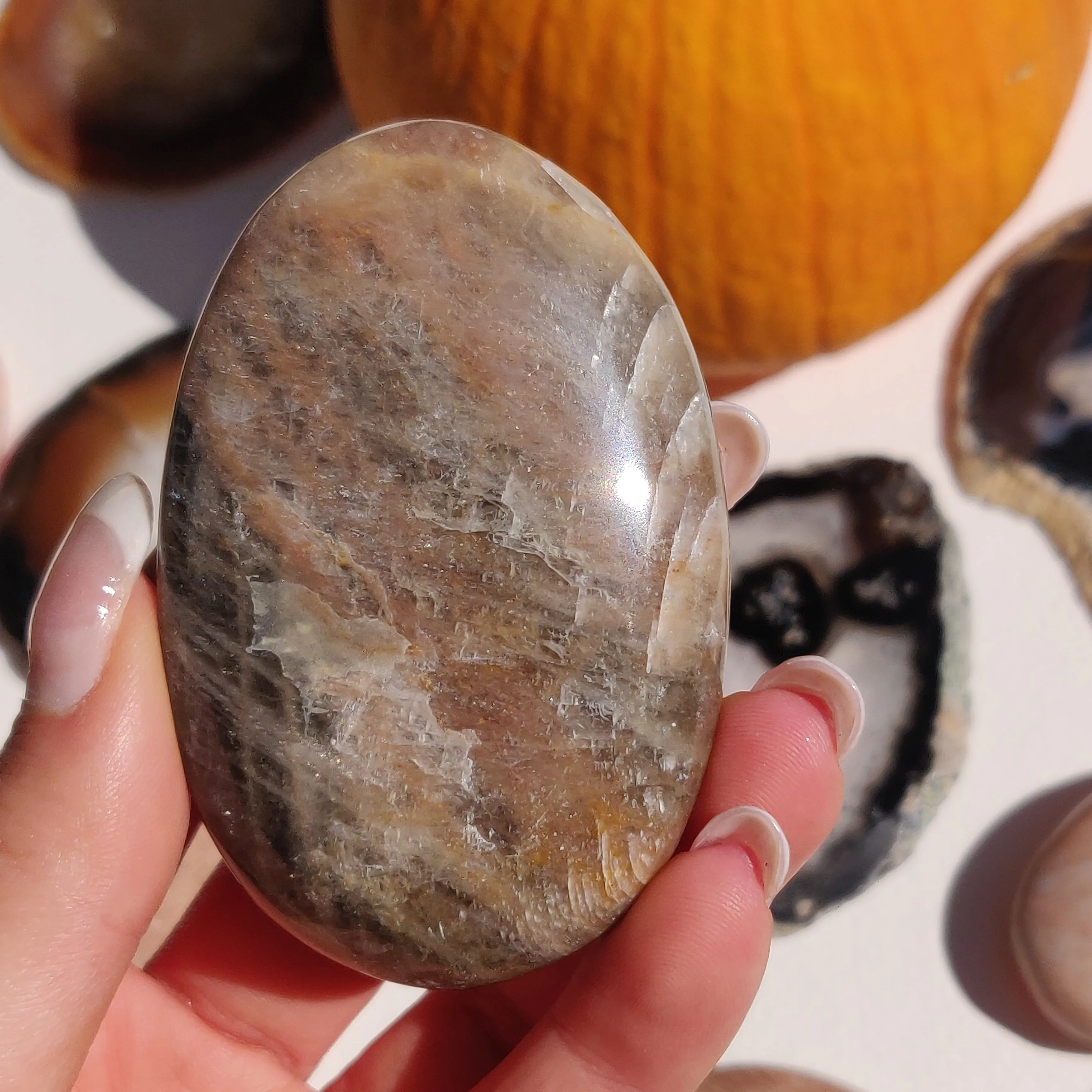 Black Moonstone Palm Stone, Flashy Black Moonstone (#30)