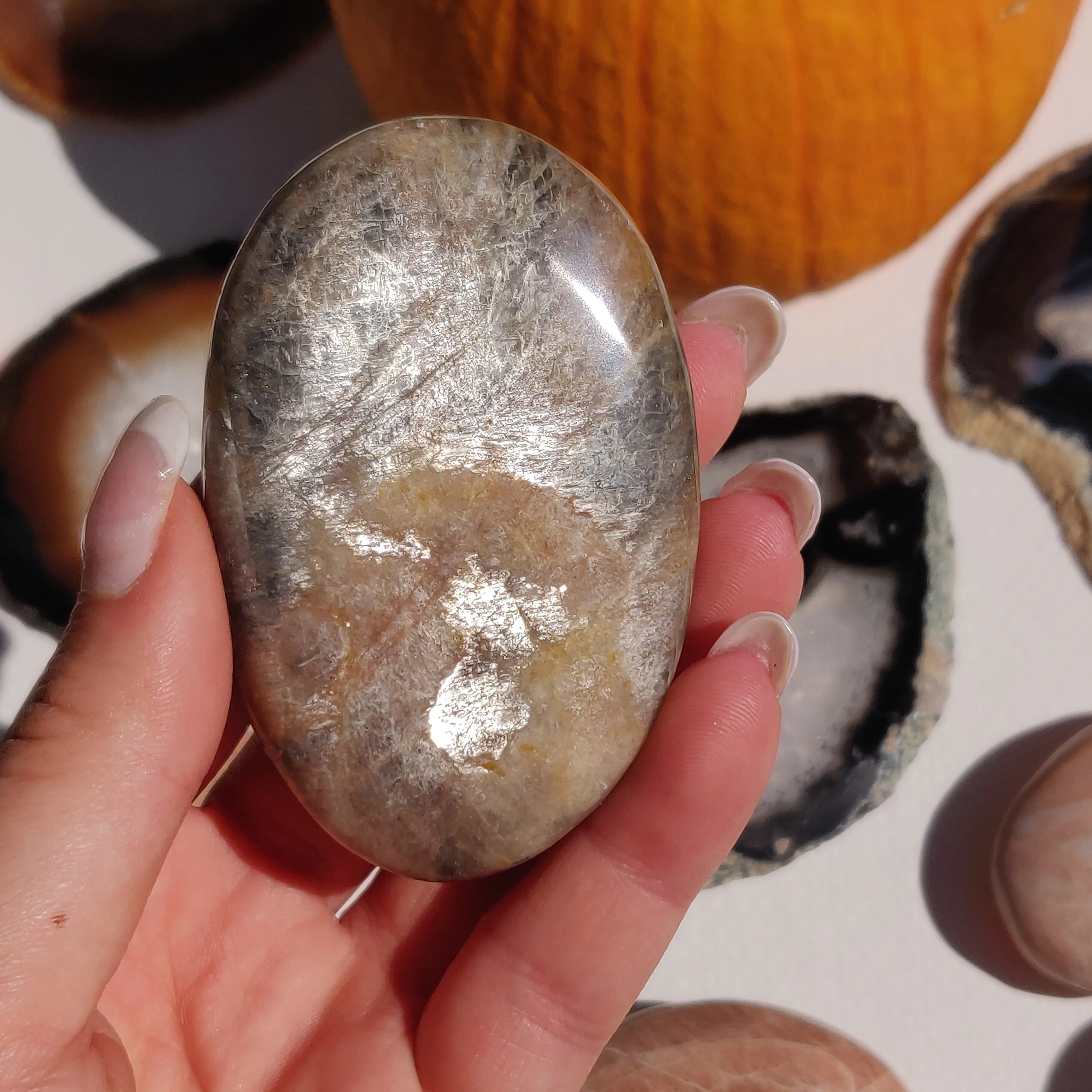 Black Moonstone Palm Stone, Flashy Black Moonstone (#30)