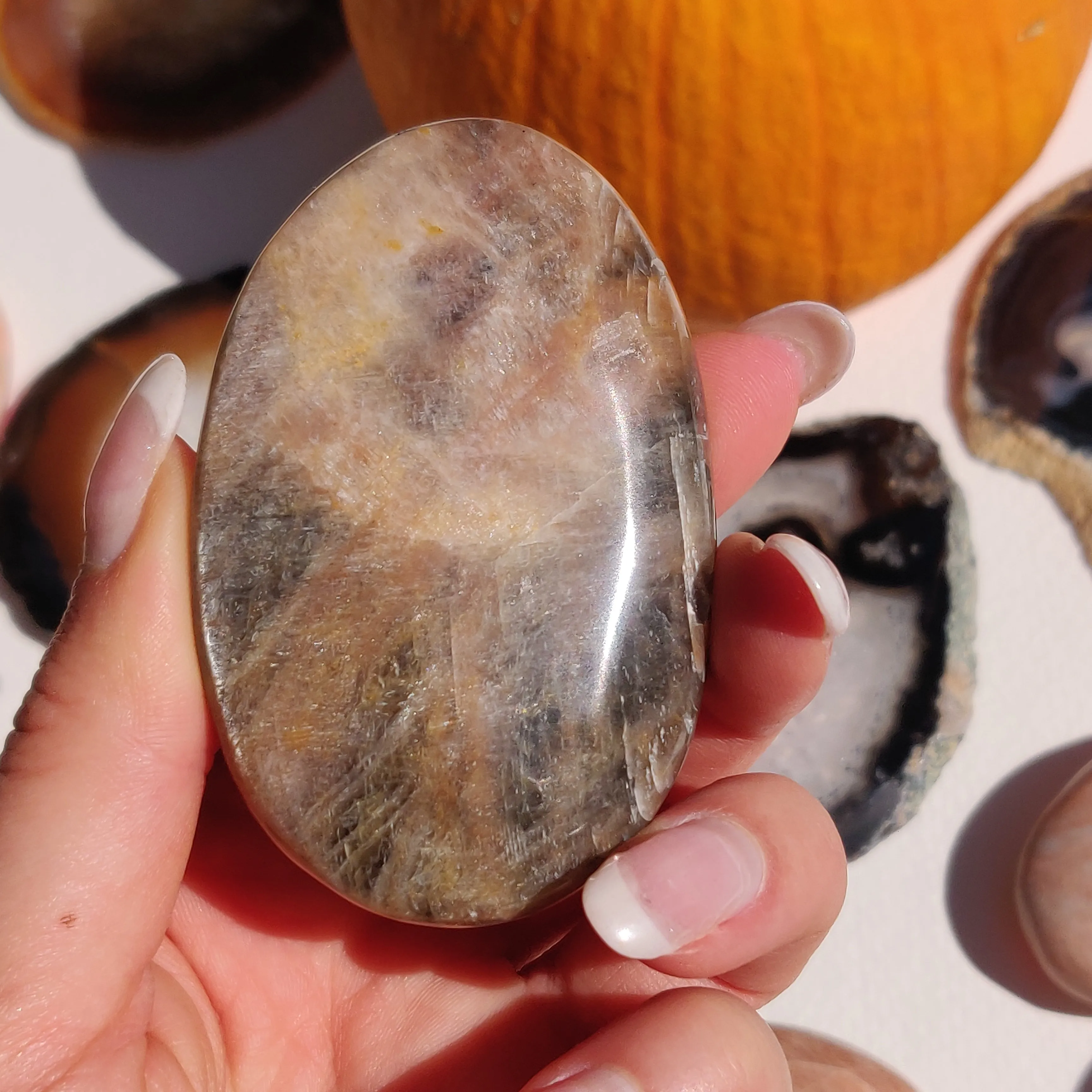 Black Moonstone Palm Stone, Flashy Black Moonstone (#30)