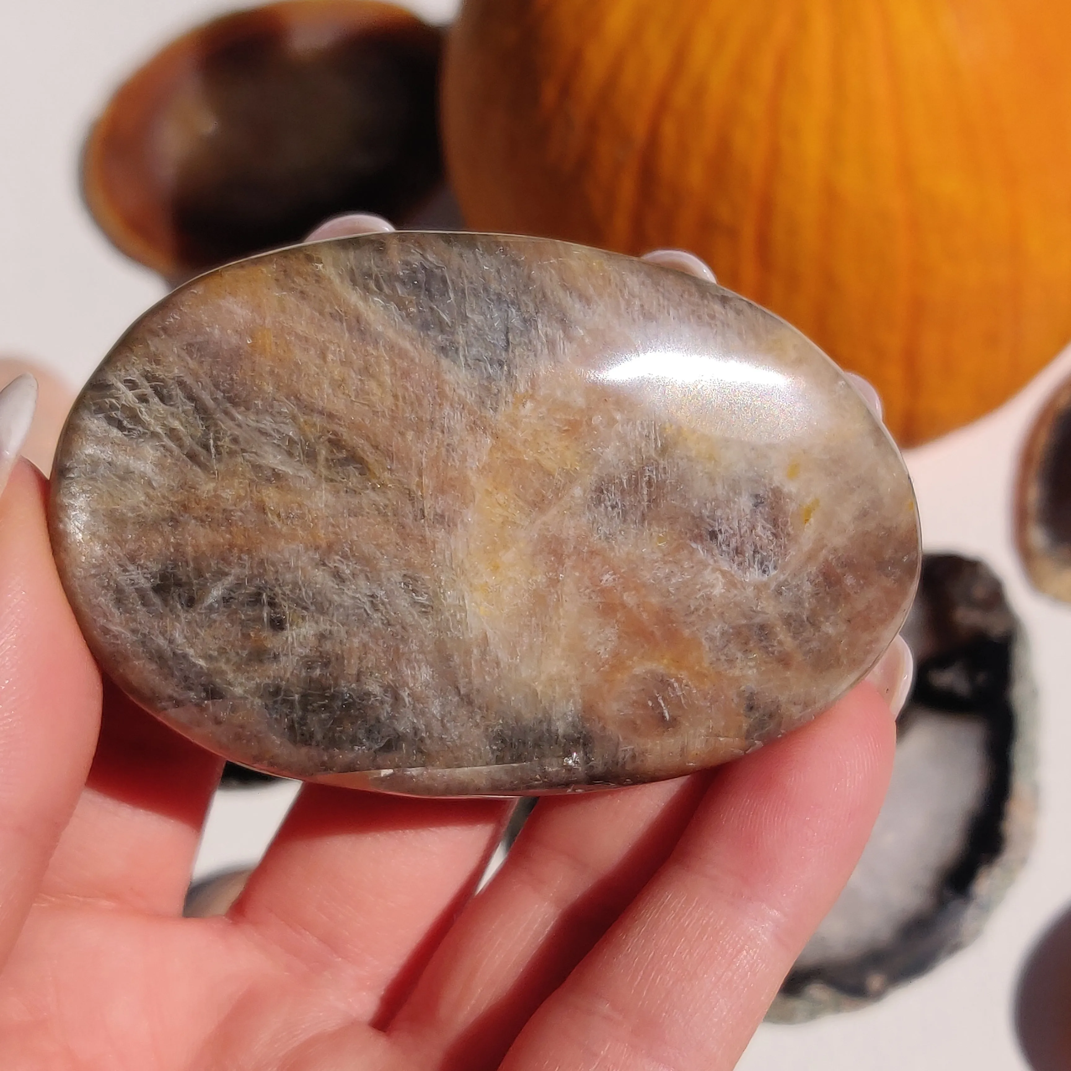 Black Moonstone Palm Stone, Flashy Black Moonstone (#30)