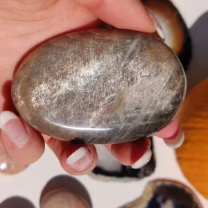 Black Moonstone Palm Stone, Flashy Black Moonstone (#30)