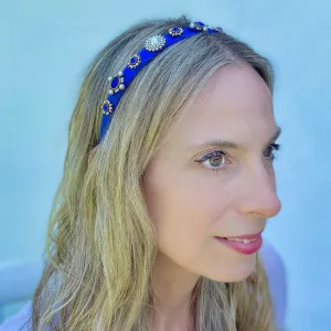 Blue Headband Blue Hair Band Thin Hair Band with Pearls and Jewels