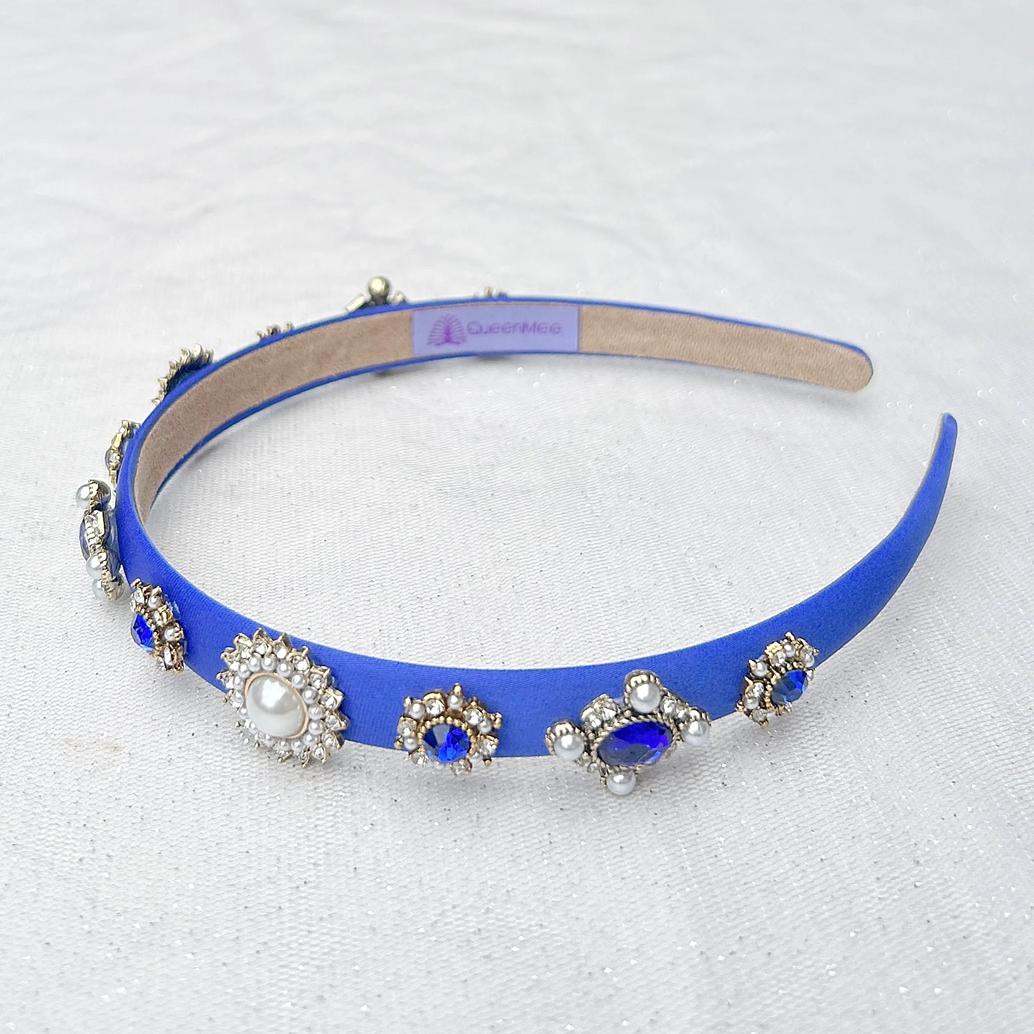 Blue Headband Blue Hair Band Thin Hair Band with Pearls and Jewels