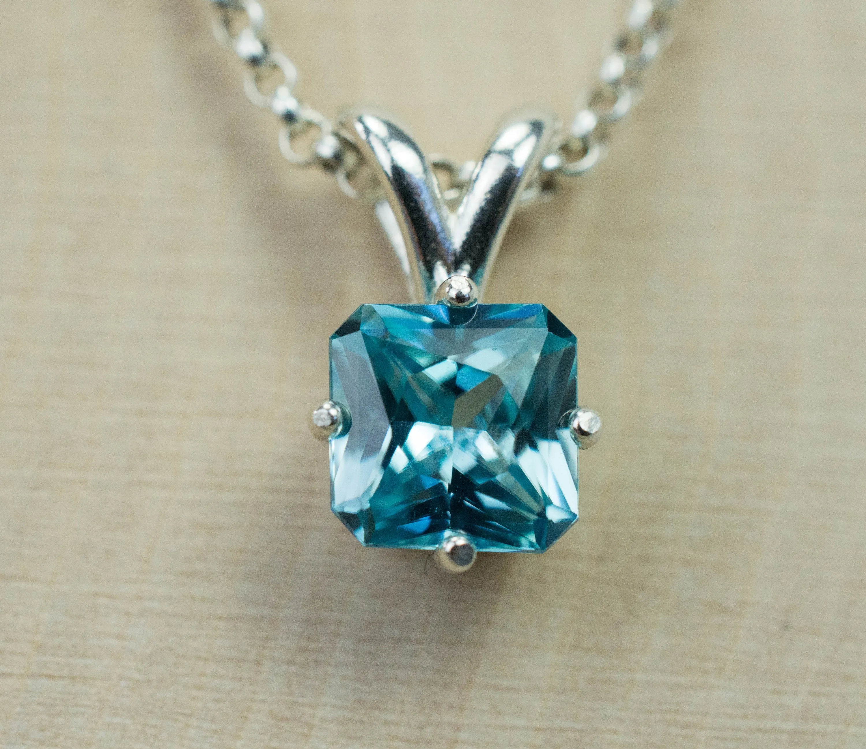 Blue Zircon Pendant, Natural Cambodian Zircon