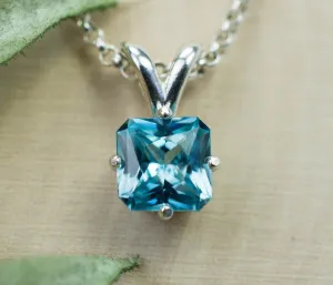 Blue Zircon Pendant, Natural Cambodian Zircon