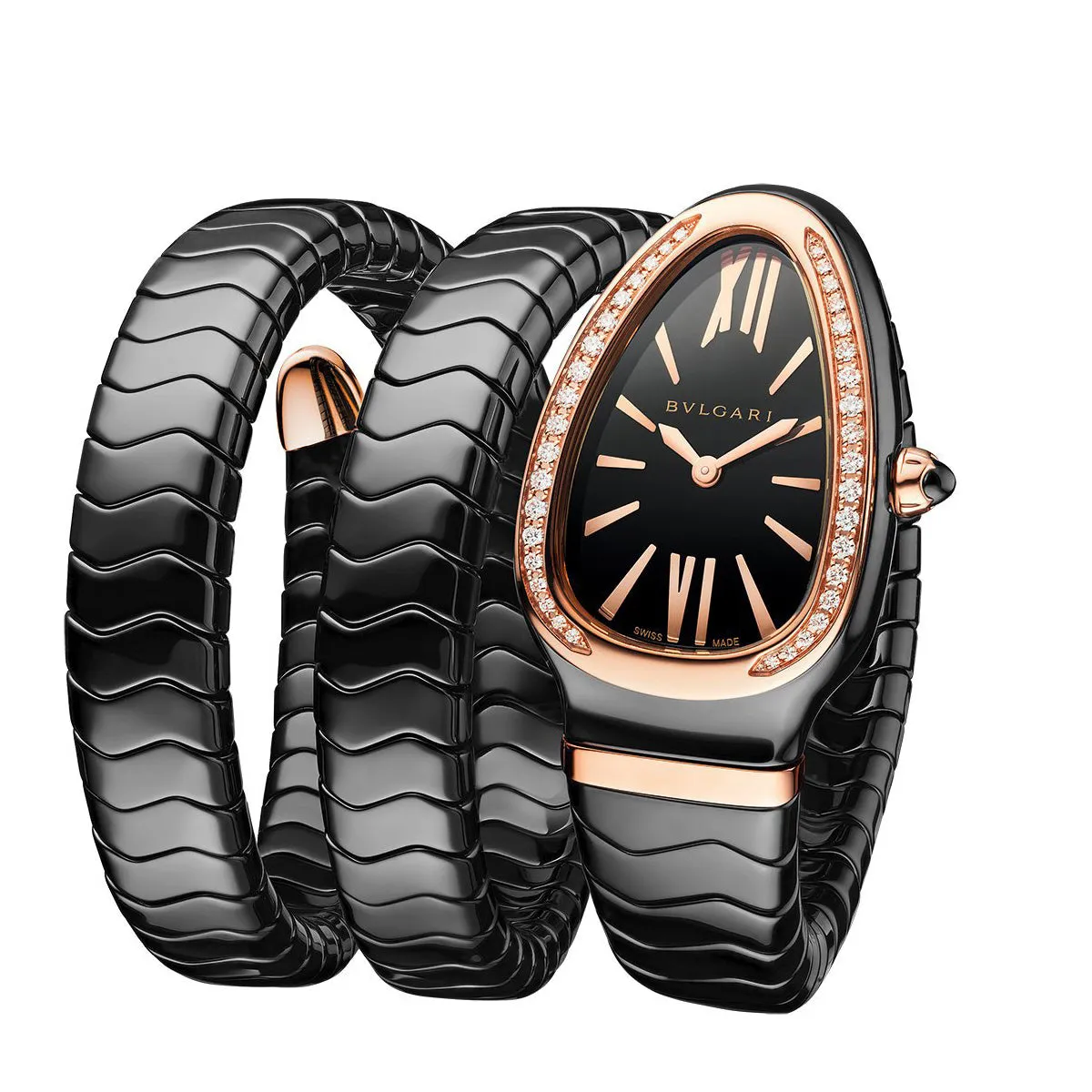Bulgari Serpenti Spiga Black Ceramic & 18kt Rose Gold  Watch