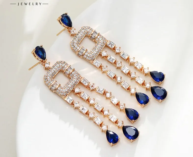 Caibao series hollow square splicing tassel earrings long smart retro palace style earrings for women