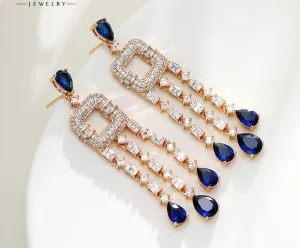 Caibao series hollow square splicing tassel earrings long smart retro palace style earrings for women