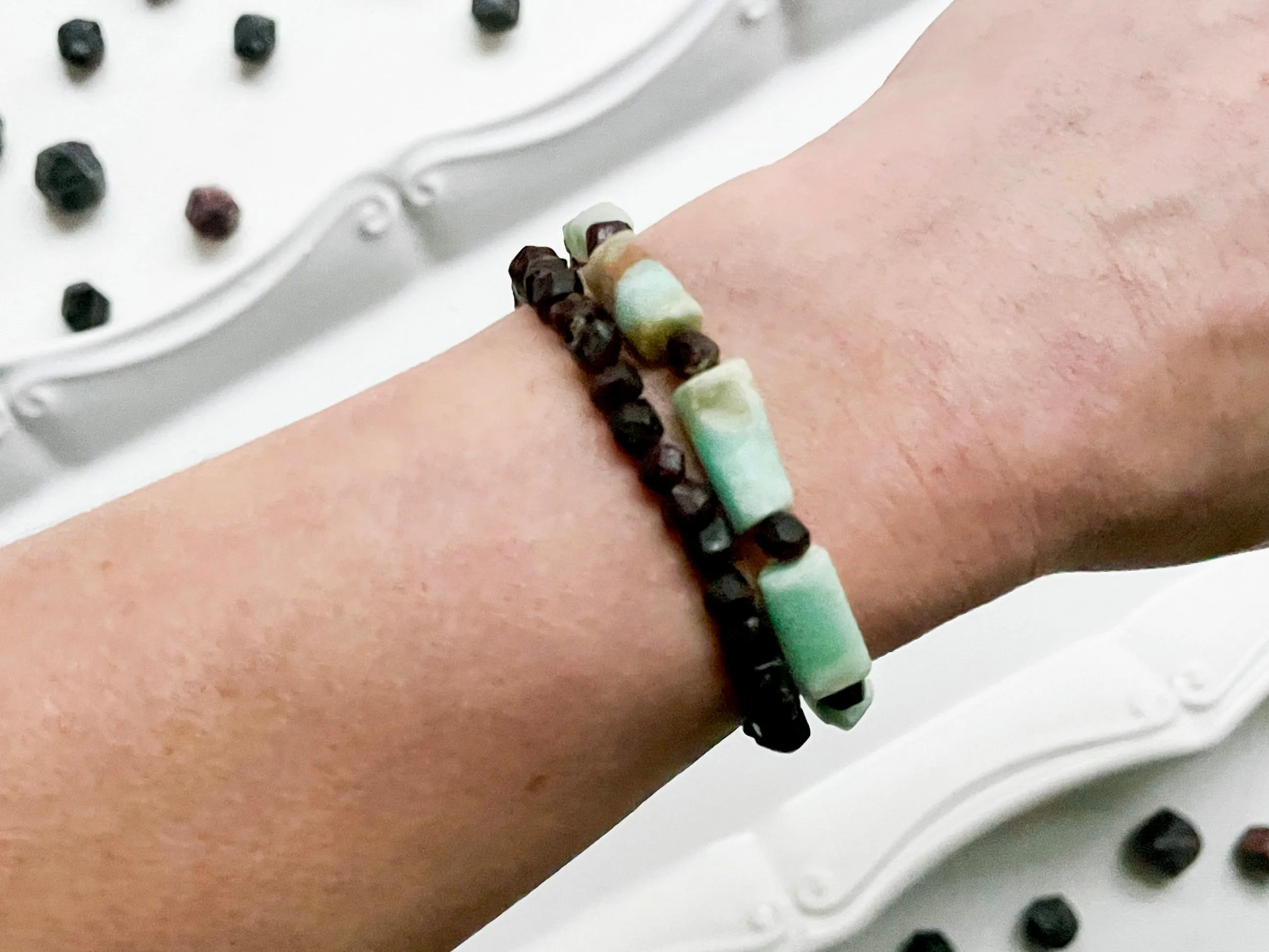 Caribbean Blue Calcite & Garnet Bracelet