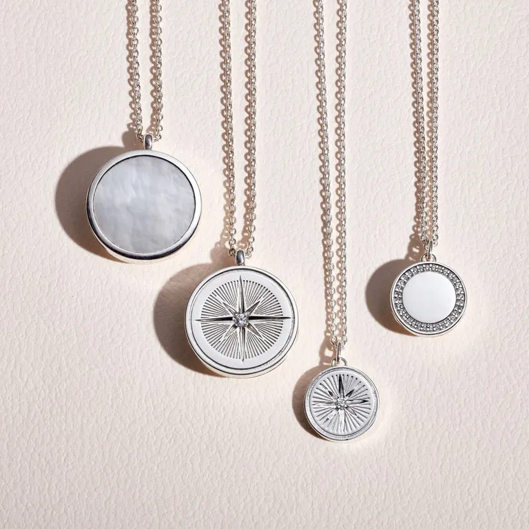 Celestial Compass Locket Necklace - Silver - 42064SNON