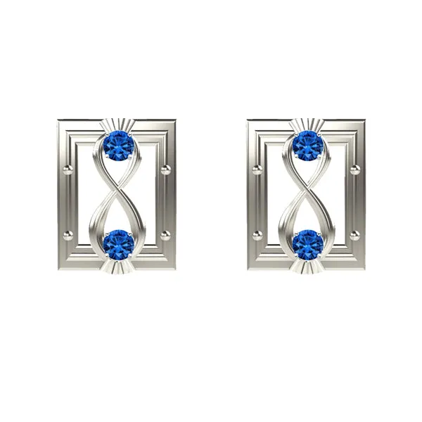CELTIC INFINITY THISTLE LONG SQUARE SAPPHIRE EARRINGS
