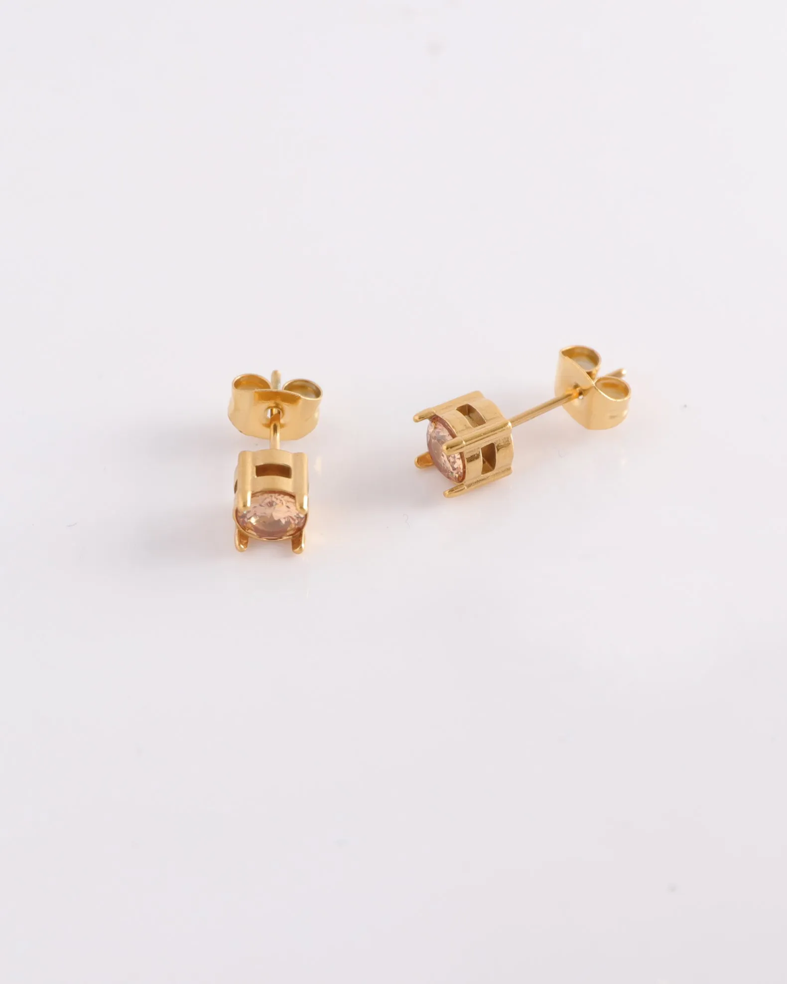 Champagne 5mm Zirconia Gold Stud Earrings