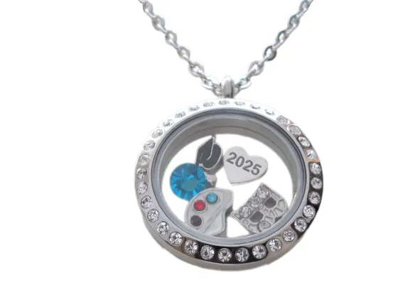 Class of 2025 Graduate Locket Necklace with Graduate Cap, 2025 Heart Charm, and Custom Letter & Birthstone - by Jewelry Everyday
