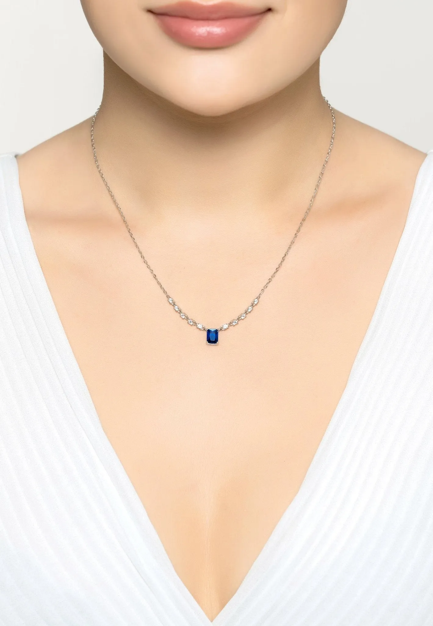 Claudia Gemstone Pendant Necklace Silver Sapphire