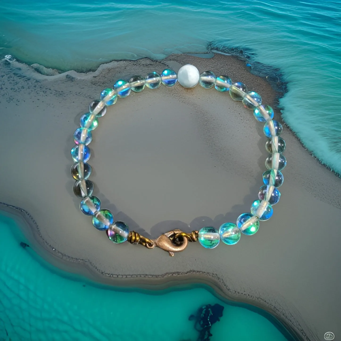 Copper, Bracelet - Aqua aura quartz & Larimar