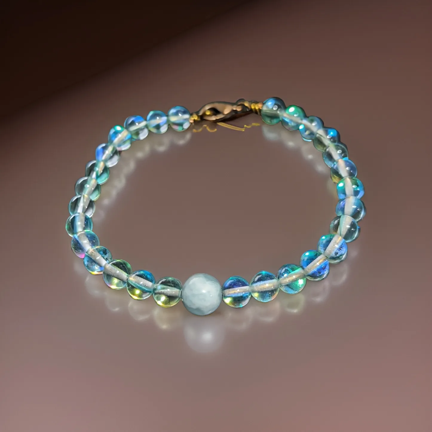 Copper, Bracelet - Aqua aura quartz & Larimar