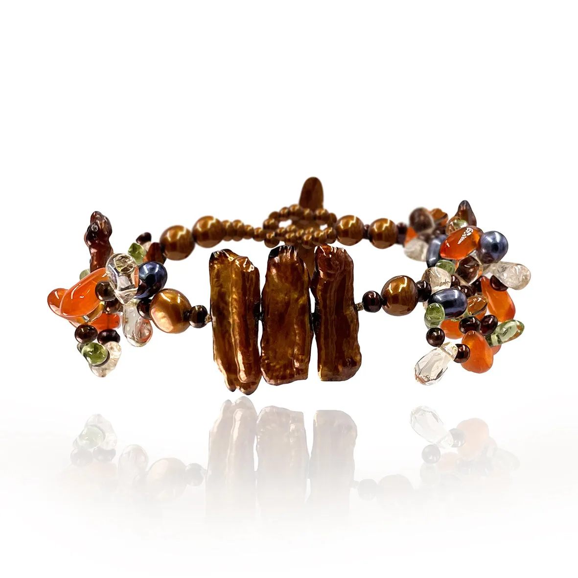 Copper Multi-Coloured Pearl & Semi Precious Stone 'Abstract' Bracelet