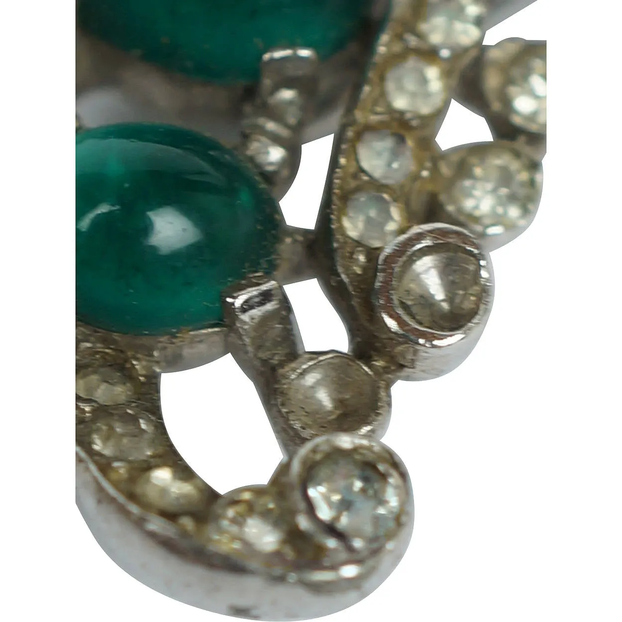 Crown Trifari 1940 Alfred Philippe Fur Clip Rhinestone &amp; Green Cabochons 122097