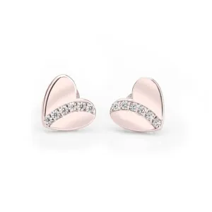Cubic Zirconia Heart Stud Earrings - Rose Gold Plated