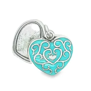 D1173 Aquamarine Ornate Heart Locket Charm