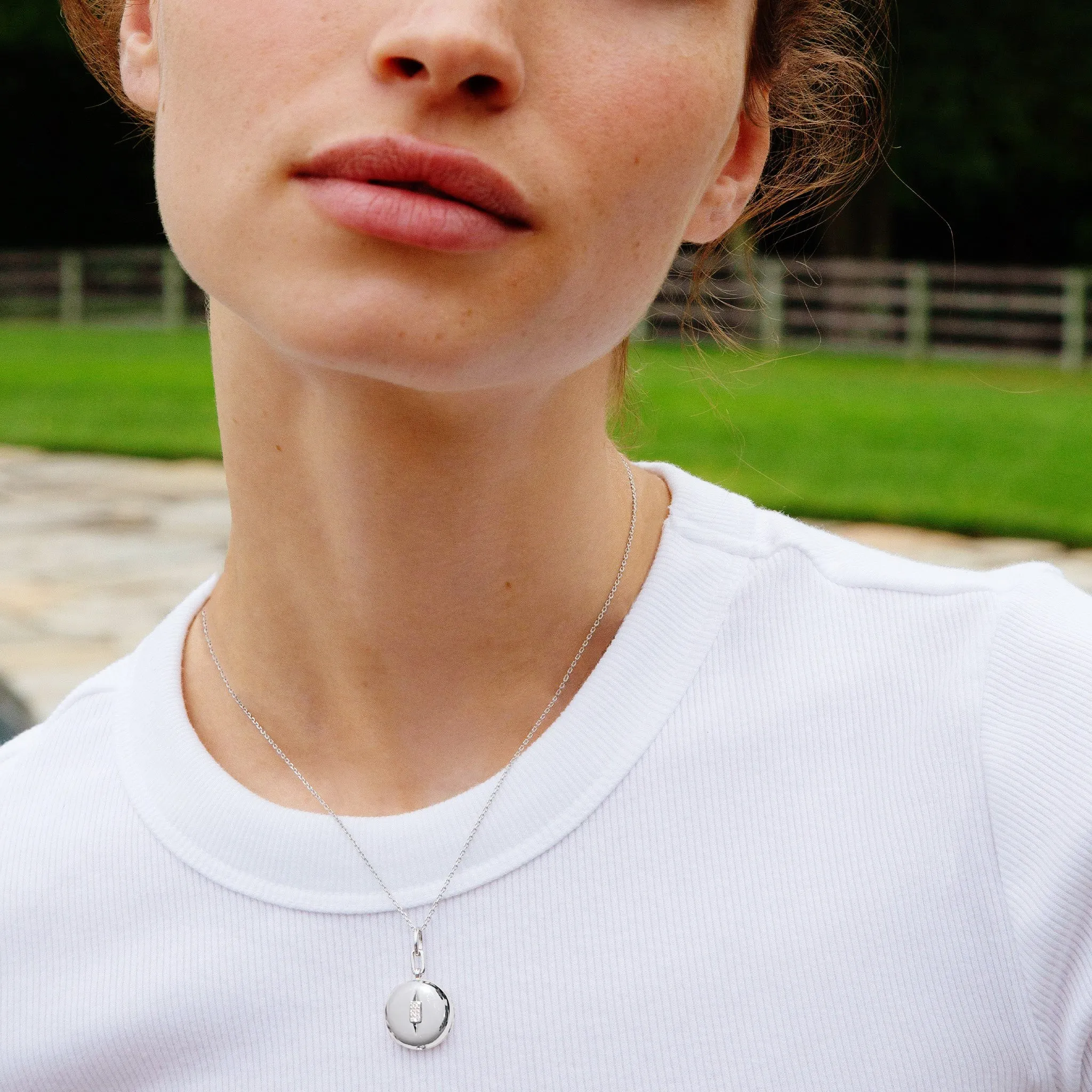 Diamond Sterling Silver Round Locket Necklace