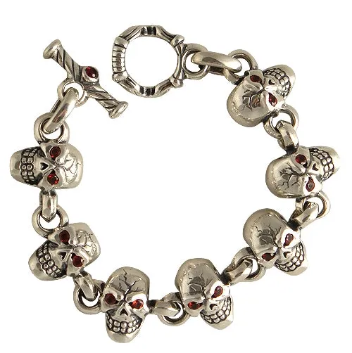 DOUBLE CROSS by Travis Walker - "SIDE BY SIDE SKULL" Bracelet with Garnet Eyes