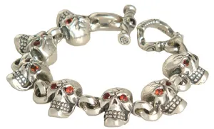 DOUBLE CROSS by Travis Walker - "SIDE BY SIDE SKULL" Bracelet with Garnet Eyes