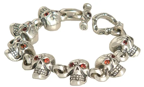 DOUBLE CROSS by Travis Walker - "SIDE BY SIDE SKULL" Bracelet with Garnet Eyes