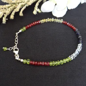 Elegant Red Garnet, Peridot, Iolite & Citrine Sterling Silver Bracelet