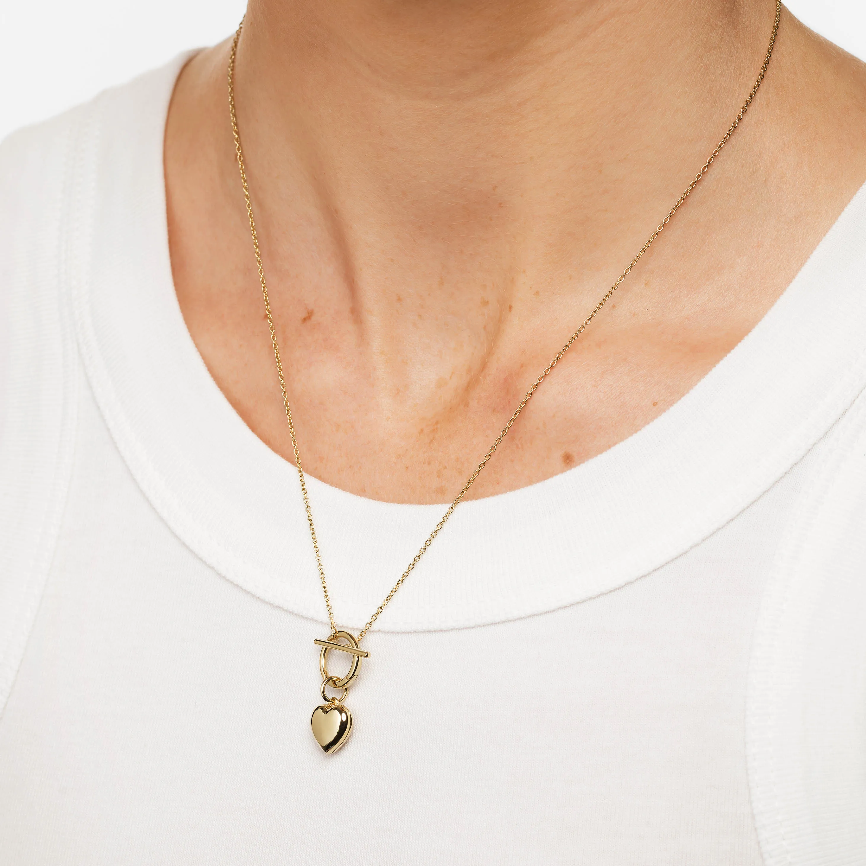 Engravable Heart Locket Fob Chain Necklace in Gold
