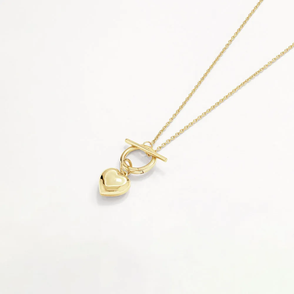 Engravable Heart Locket Fob Chain Necklace in Gold