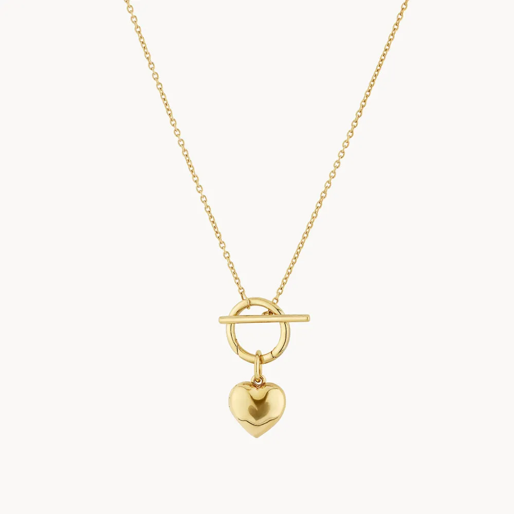 Engravable Heart Locket Fob Chain Necklace in Gold