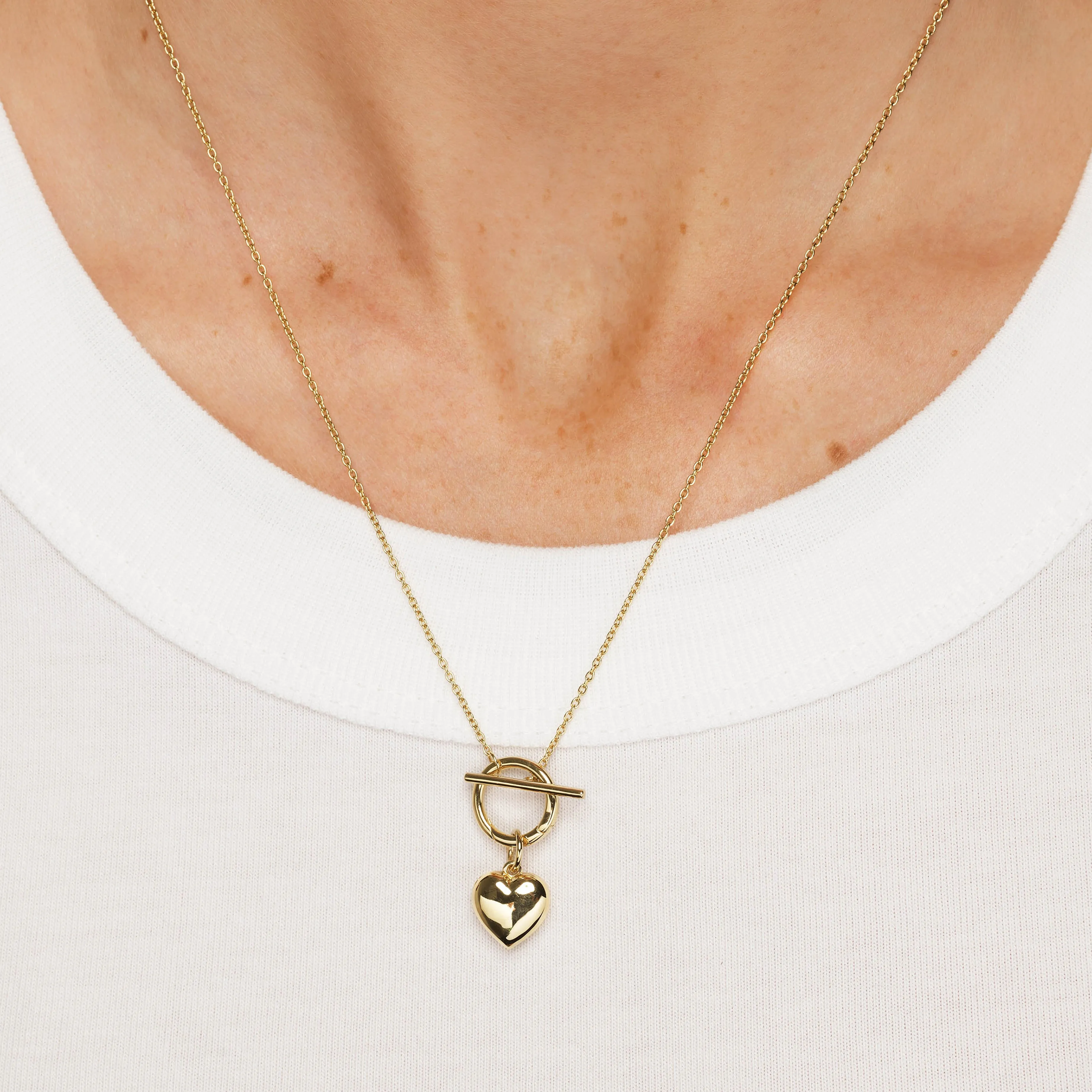 Engravable Heart Locket Fob Chain Necklace in Gold