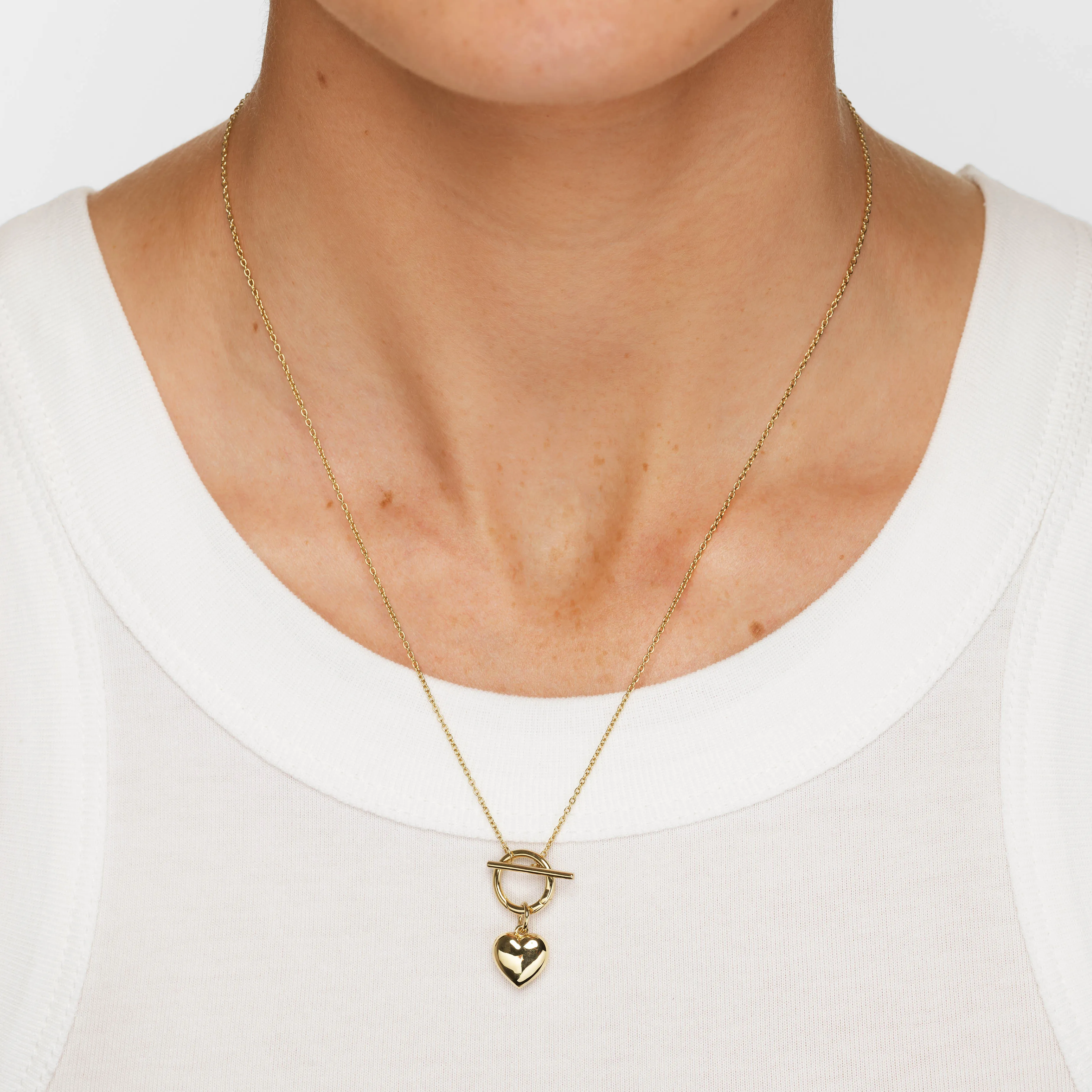 Engravable Heart Locket Fob Chain Necklace in Gold