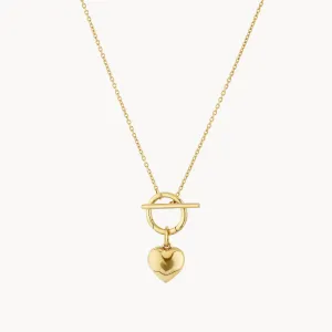 Engravable Heart Locket Fob Chain Necklace in Gold
