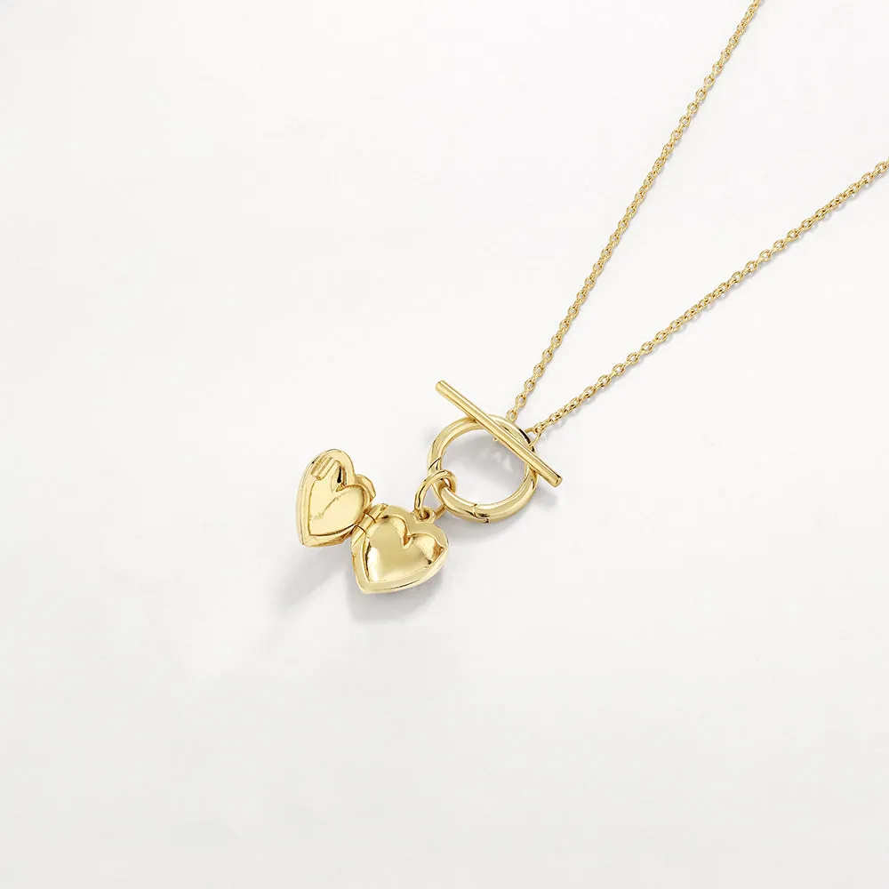 Engravable Heart Locket Fob Chain Necklace in Gold