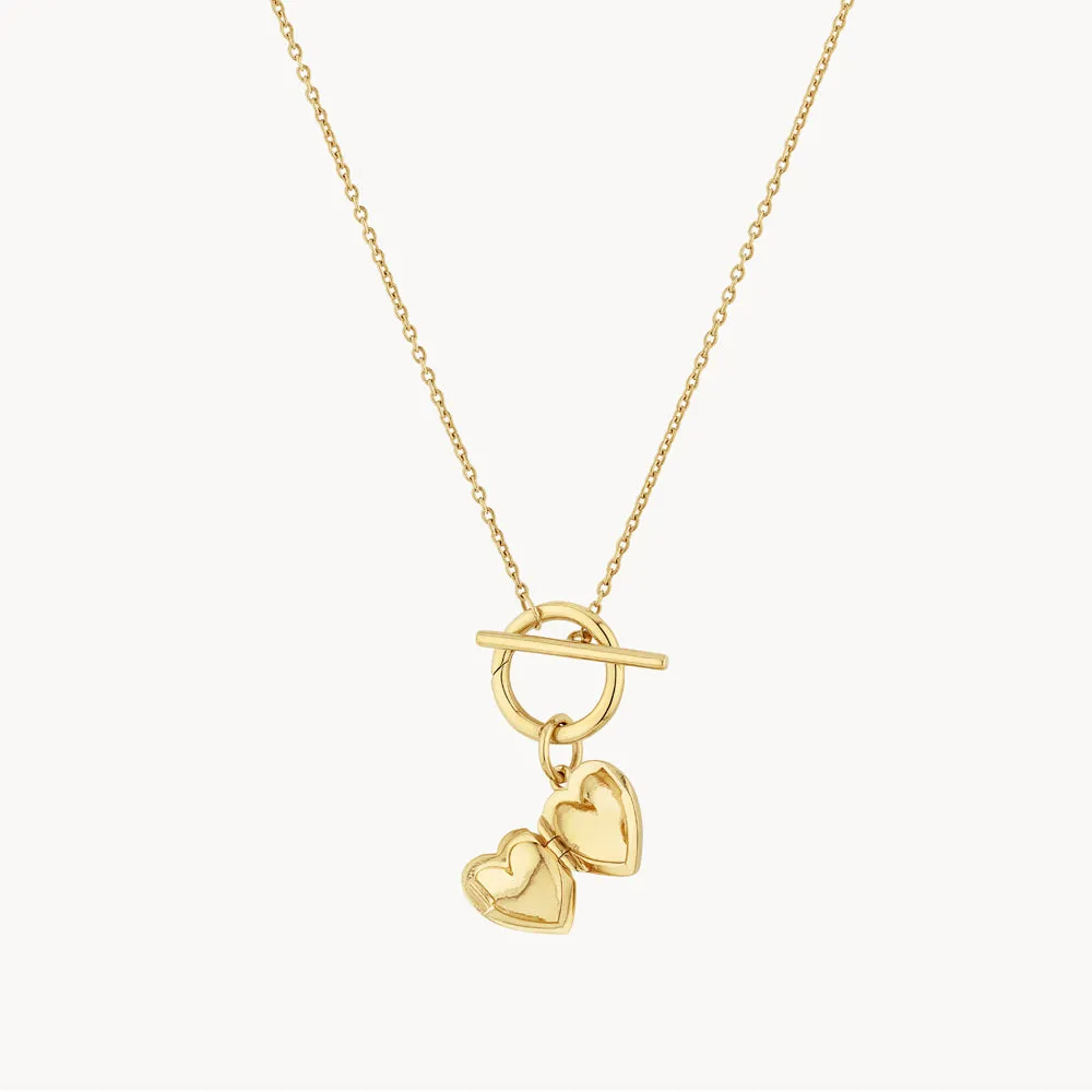 Engravable Heart Locket Fob Chain Necklace in Gold