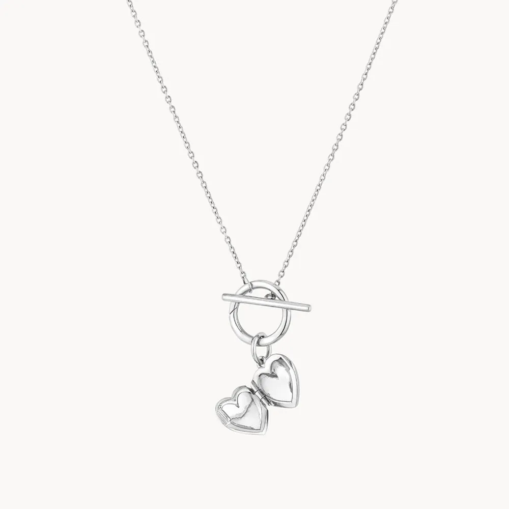 Engravable Heart Locket Fob Chain Necklace in Silver