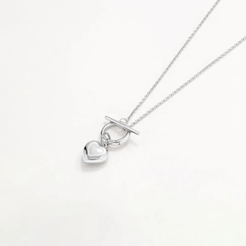 Engravable Heart Locket Fob Chain Necklace in Silver