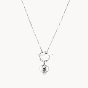 Engravable Heart Locket Fob Chain Necklace in Silver