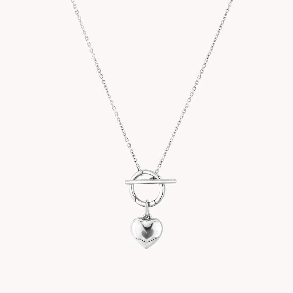 Engravable Heart Locket Fob Chain Necklace in Silver