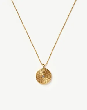 Engravable Round Ridge Locket Pendant Necklace