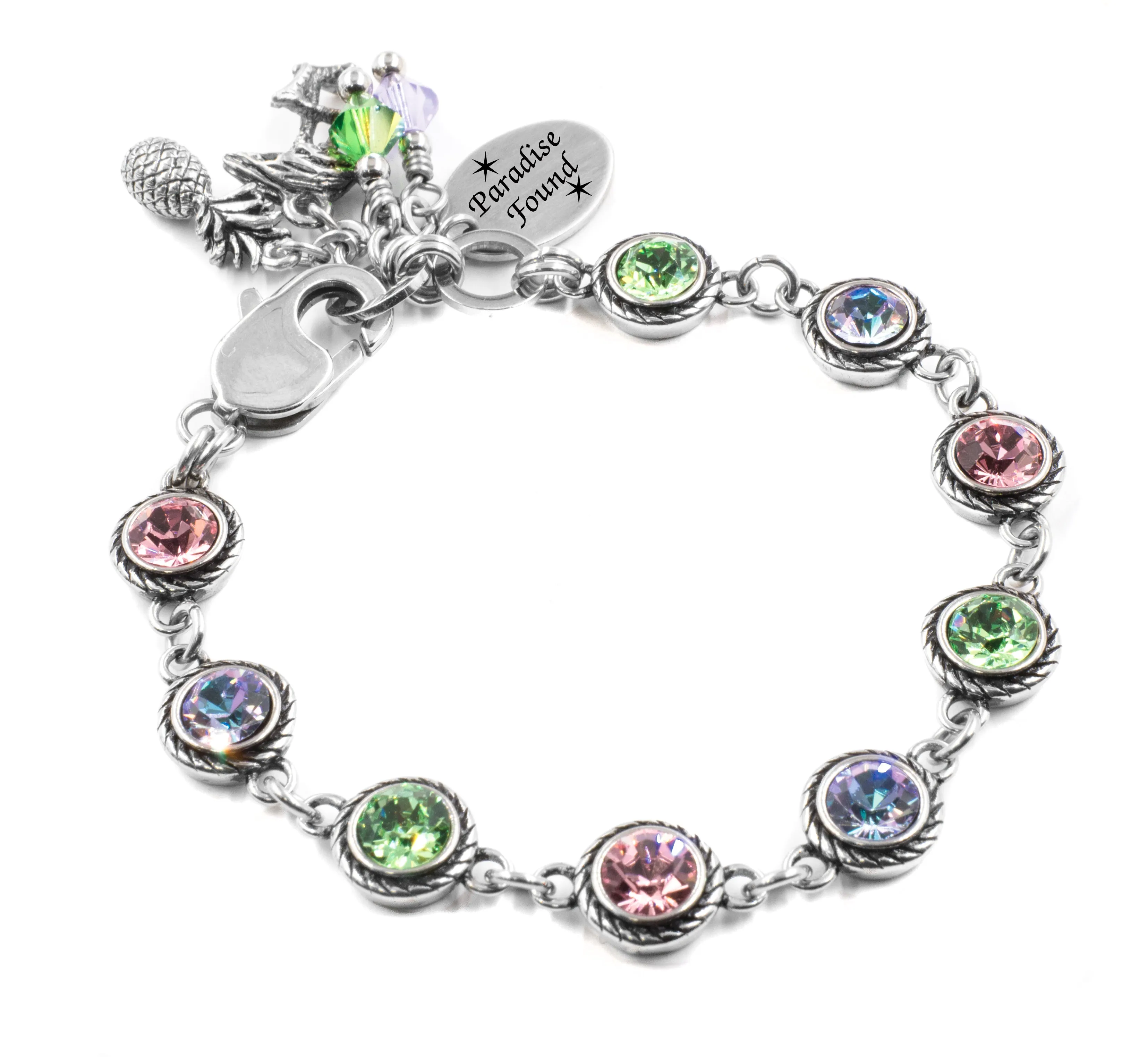 Engraved Pink Flamingo Crystal Bracelet