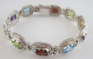 ESTATE 27CT MULTI COLOR EMERALD CUT 14K W GOLD BRACELET