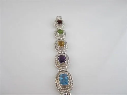 ESTATE 27CT MULTI COLOR EMERALD CUT 14K W GOLD BRACELET