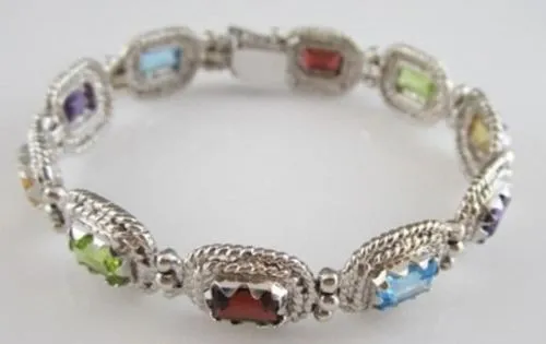 ESTATE 27CT MULTI COLOR EMERALD CUT 14K W GOLD BRACELET