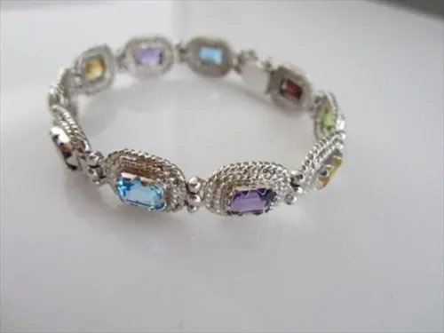 ESTATE 27CT MULTI COLOR EMERALD CUT 14K W GOLD BRACELET